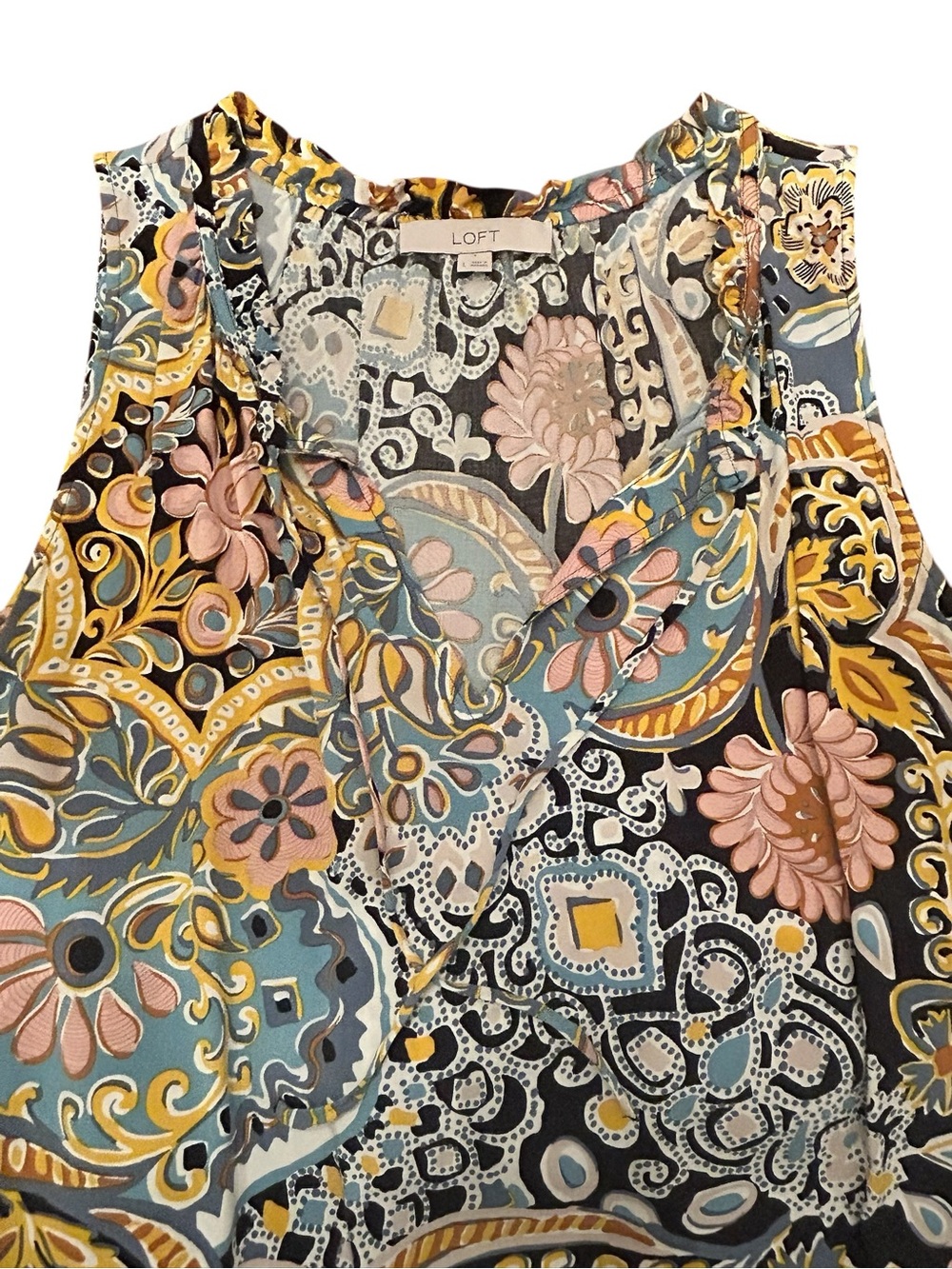 LOFT Sleeveless Paisley Print Tiered Dress Size L - Picture 5 of 7